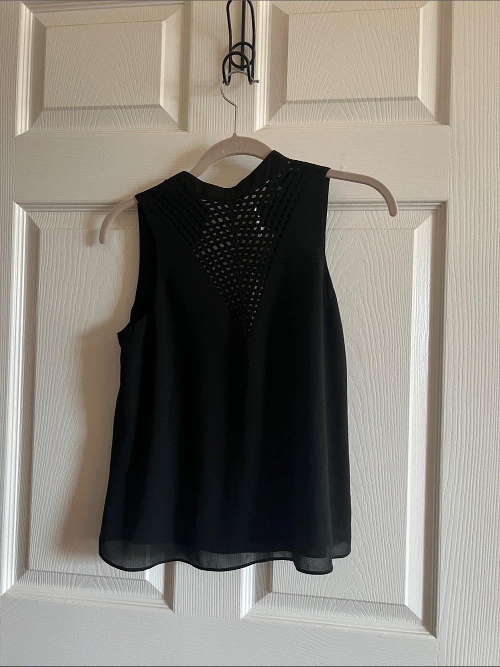 Sleeveless Black Blouse with Mesh Yoke